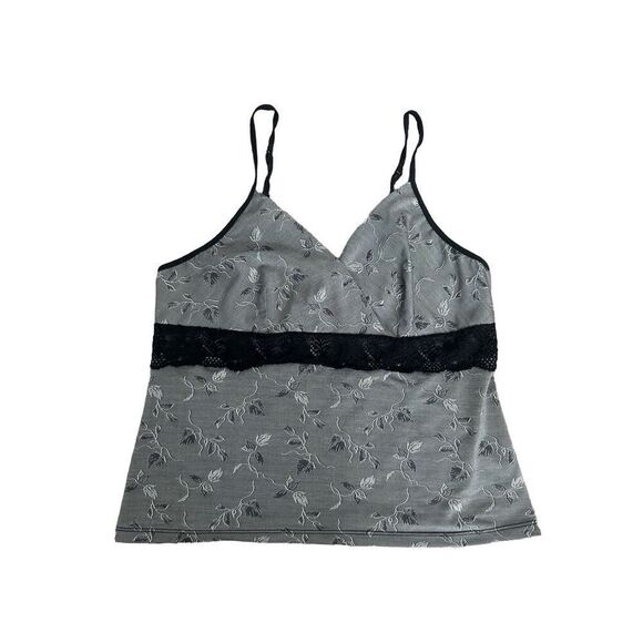 vintage y2k morgan taylor intimates tank top camisole gray leafs black lace M - Picture 1 of 6